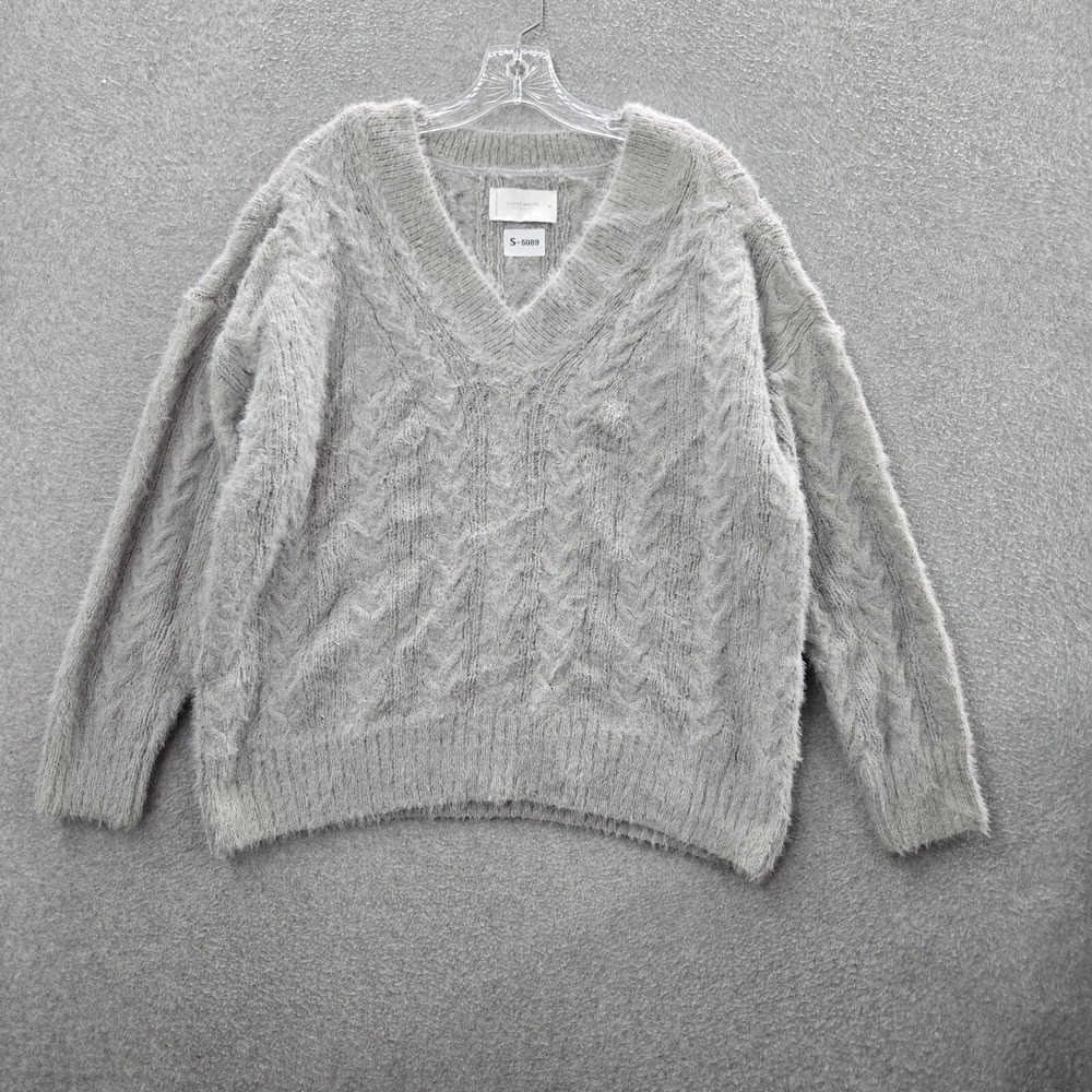 Lucky Brand Women Sweater Medium Gray Cable Knit Long Sleeve V Neck